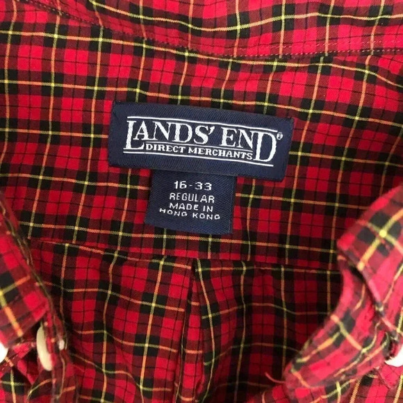 Lands' End Red Black Plaid Button Down - Picture 2 of 4